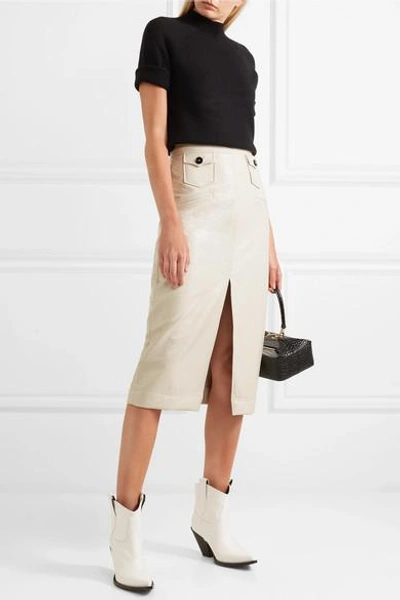 Shop Alexa Chung Faux Patent-leather Pencil Skirt In Cream