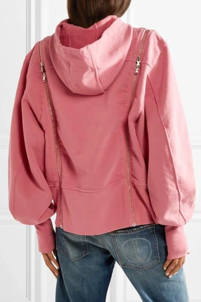 Shop Tre Zip-embellished Cotton-jersey Hoodie In Pink