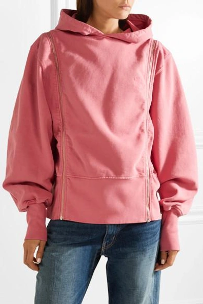 Shop Tre Zip-embellished Cotton-jersey Hoodie In Pink