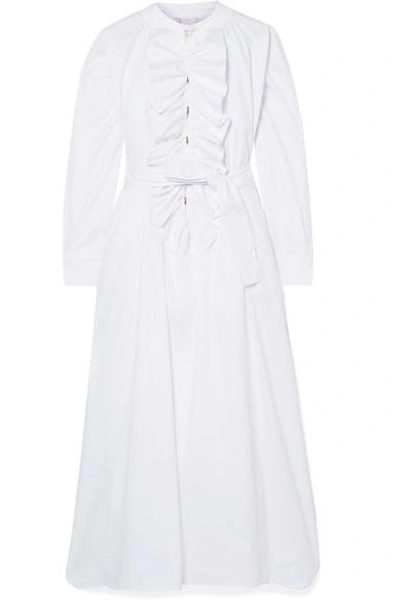 Shop Yvonne S Ruffled Cotton-poplin Midi Dress In White