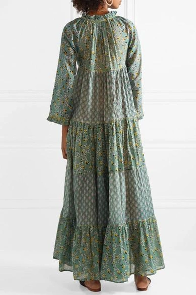 Shop Yvonne S Tiered Printed Cotton-voile Maxi Dress In Green