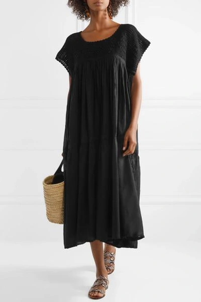 Shop Yvonne S Wind Crochet-knit And Cotton-voile Midi Dress In Black