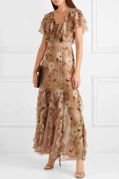 Shop Alice And Olivia Cassidy Ruffled Silk-georgette Maxi Dress In Beige