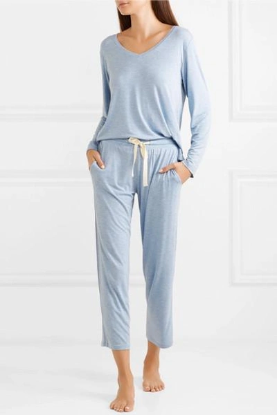 Shop Skin Helene Stretch-jersey Pajama Top In Light Blue