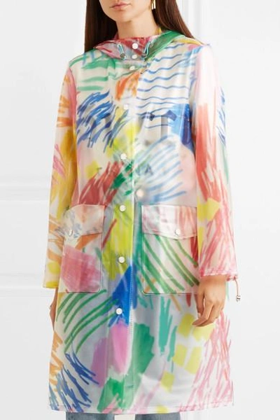 Mira Mikati Scribble Hooded Printed Rubber Raincoat In Blue ModeSens