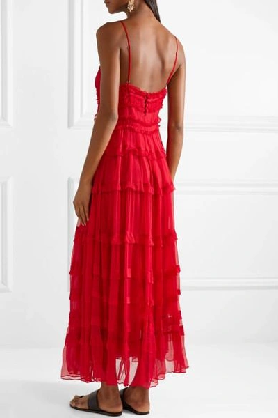 Lee Mathews Eliza Tiered Silk-crepon Maxi Dress In Red