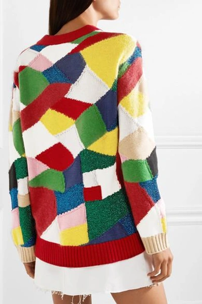 Shop Burberry Color-block Knitted Sweater In Red