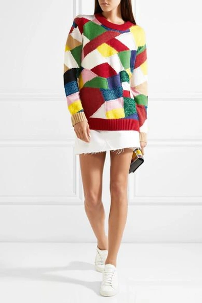 Shop Burberry Color-block Knitted Sweater In Red