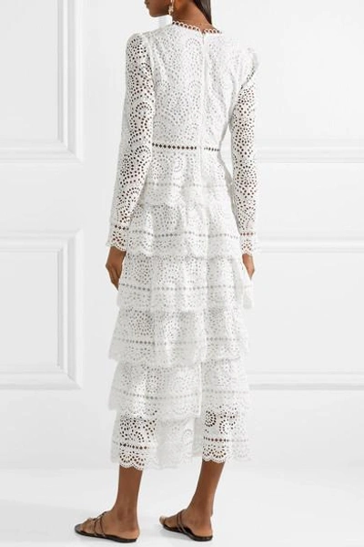 Shop Zimmermann Bayou Tiered Broderie Anglaise Cotton Maxi Dress In White