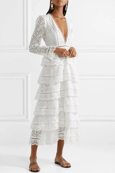 Shop Zimmermann Bayou Tiered Broderie Anglaise Cotton Maxi Dress In White