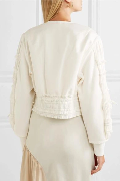 Shop 3.1 Phillip Lim / フィリップ リム Shirred Cropped Crepe Bomber Jacket In Ivory