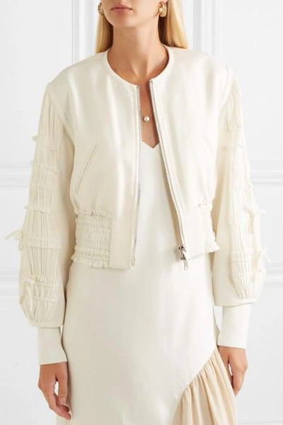 Shop 3.1 Phillip Lim / フィリップ リム Shirred Cropped Crepe Bomber Jacket In Ivory
