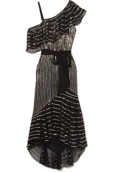 Shop Temperley London Mosaico Off-the-shoulder Embellished Chiffon Midi Dress In Black