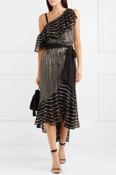 Shop Temperley London Mosaico Off-the-shoulder Embellished Chiffon Midi Dress In Black