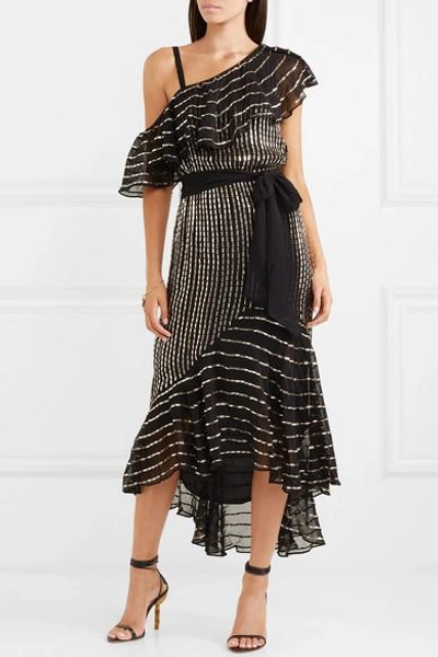 Shop Temperley London Mosaico Off-the-shoulder Embellished Chiffon Midi Dress In Black