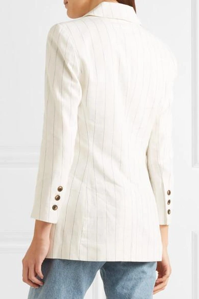 Shop L Agence Brea Pinstriped Linen And Cotton-blend Blazer In White