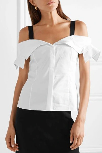 Shop Jason Wu Cold-shoulder Grosgrain-trimmed Cotton-poplin Top In White