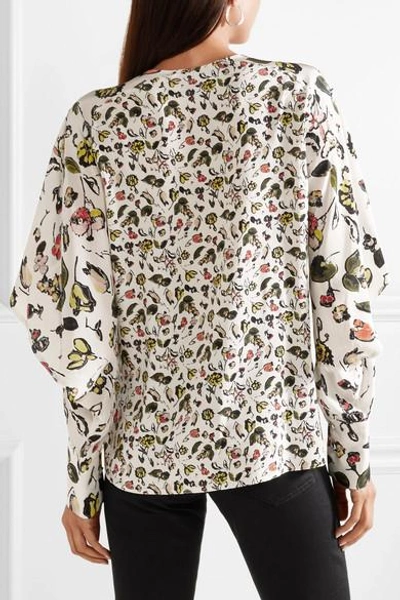 Shop Jason Wu Grey Ruffled Floral-print Silk Crepe De Chine Shirt In White