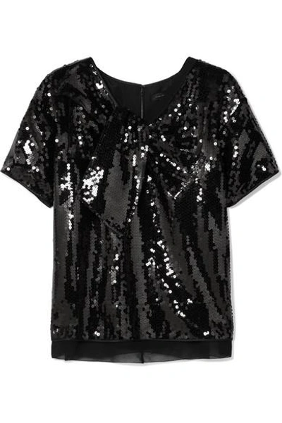 Shop Marc Jacobs Satin-paneled Sequined Georgette Top In Black