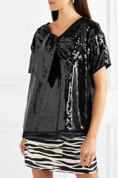 Shop Marc Jacobs Satin-paneled Sequined Georgette Top In Black