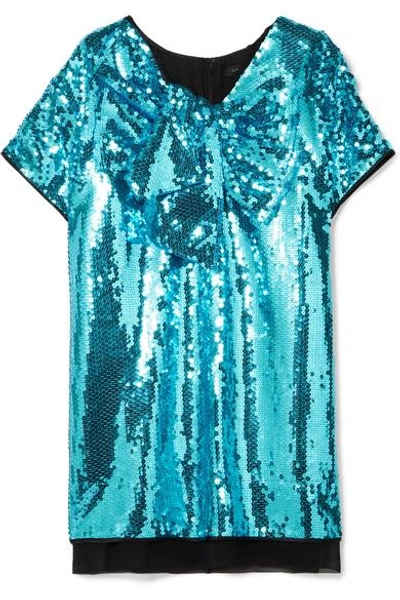 Shop Marc Jacobs Satin-paneled Sequined Georgette Mini Dress In Blue