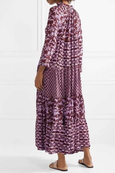 Shop Yvonne S Tiered Printed Georgette Maxi Dress In Purple