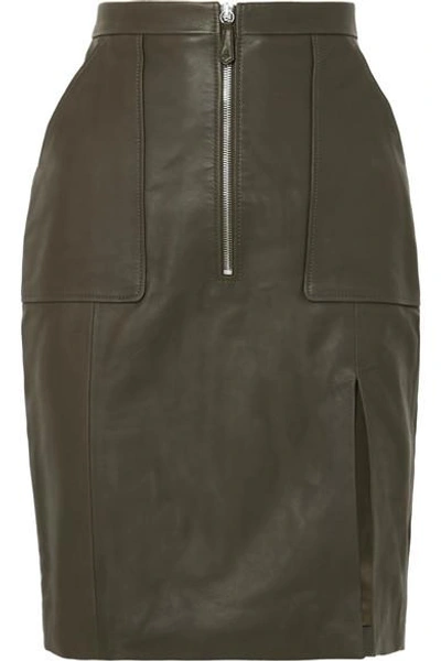Shop Altuzarra Pollard Leather Skirt In Dark Green