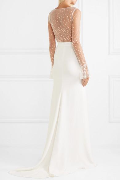 Rime Arodaky Joni Swiss Dot Tulle And Crepe Gown In White Modesens