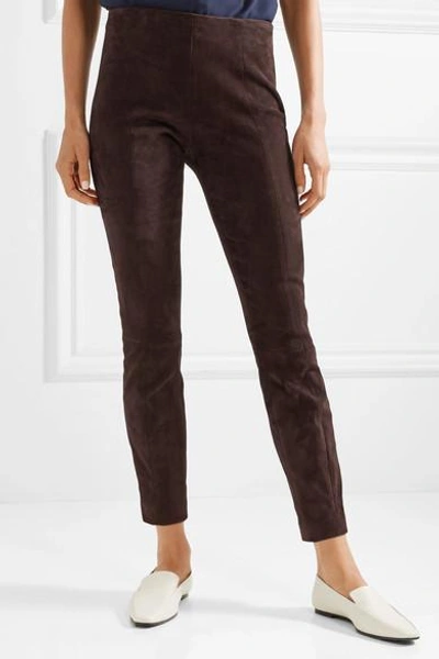 Shop The Row Cosso Stretch-suede Skinny Pants In Dark Brown