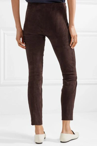 Shop The Row Cosso Stretch-suede Skinny Pants In Dark Brown