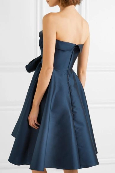 Shop Alexis Mabille Bow-detailed Embellished Duchesse-satin Mini Dress In Navy