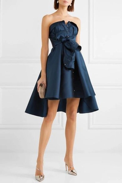 Shop Alexis Mabille Bow-detailed Embellished Duchesse-satin Mini Dress In Navy