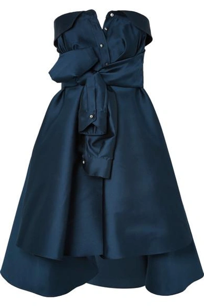 Shop Alexis Mabille Bow-detailed Embellished Duchesse-satin Mini Dress In Navy