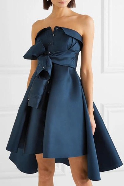 Shop Alexis Mabille Bow-detailed Embellished Duchesse-satin Mini Dress In Navy