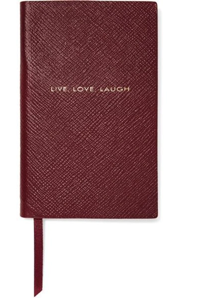 Shop Smythson Panama Live, Love, Laugh Textured-leather Notebook In Burgundy