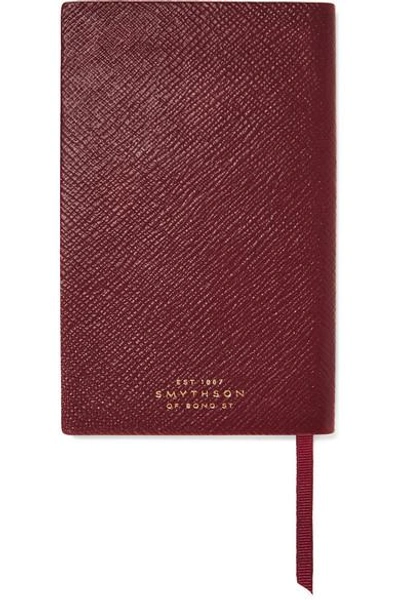 Shop Smythson Panama Live, Love, Laugh Textured-leather Notebook In Burgundy