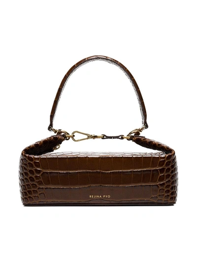 Shop Rejina Pyo Brown Olivia Crocodile Embossed Leather Box Bag
