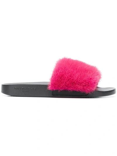 Shop Givenchy Classic Fur-trim Slides - Pink