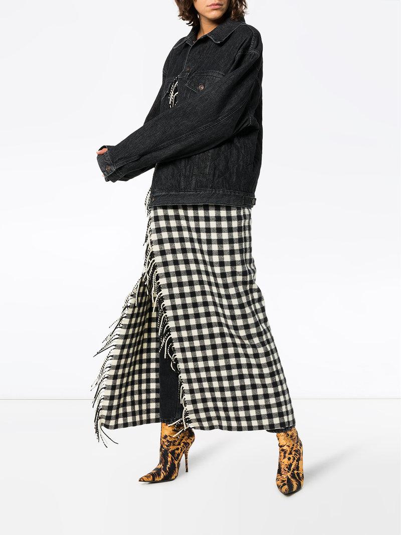 Balenciaga Layered Quilted Denim And Fringed Gingham Wool Jacket In Black | ModeSens