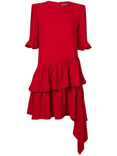 Shop Alexander Mcqueen Short Ruffle Dress - Red