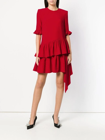 Shop Alexander Mcqueen Short Ruffle Dress - Red