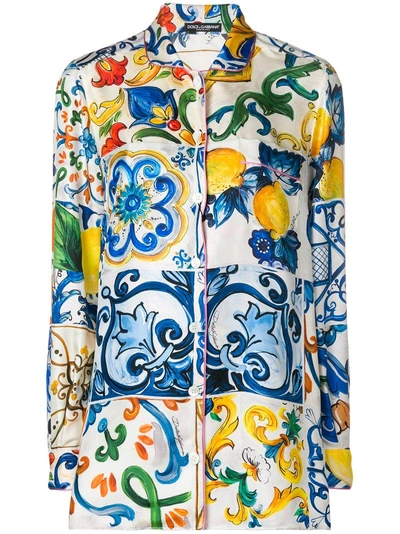Shop Dolce & Gabbana Majolica Print Pyjama Shirt - Multicolour