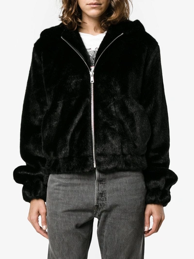 Shop Helmut Lang Teddy Hood Faux Fur Jacket - Black
