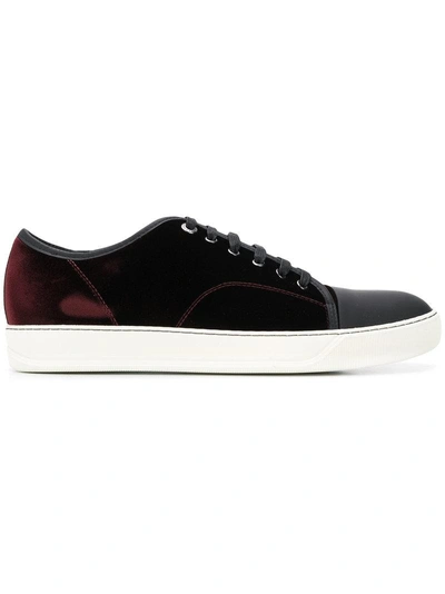 Lanvin Men's Velvet Cap-toe Low-top Sneakers In Red