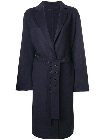Shop Luisa Cerano Belted Single Breasted Coat - Blue