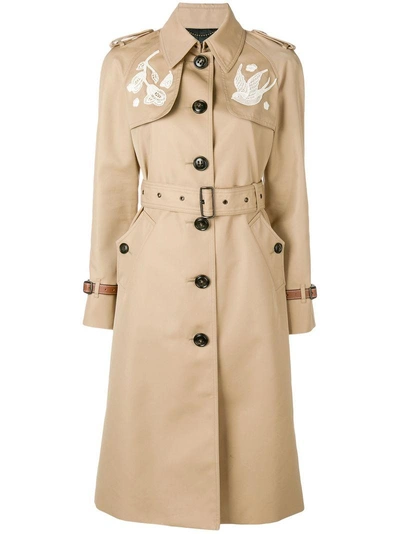 Shop Coach Lace Embroidered Trench Coat - Neutrals