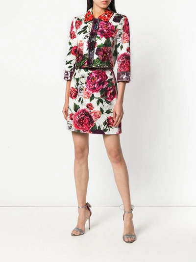 Shop Dolce & Gabbana Peony Print Cropped Jacket - White