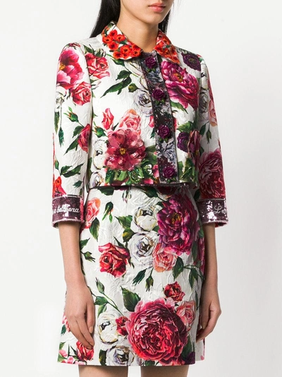 Shop Dolce & Gabbana Peony Print Cropped Jacket - White