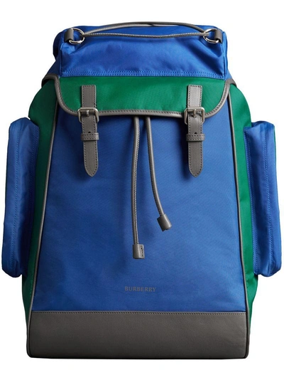 Shop Burberry Tri-tone Nylon And Leather Backpack - Blue
