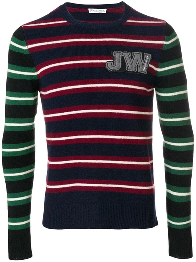 Shop Jw Anderson Logo Patch Stripe Jumper - Blue